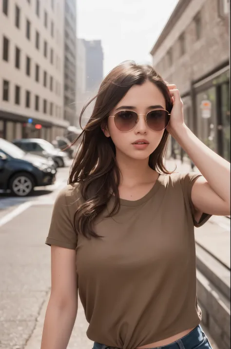 women , brown, , (cinematic angle: 1.2), streetview,(1 girl, sunglasses, summer dresest quality, detailed details, masterpiece, ...