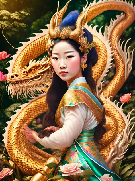 The prompt for generating a Stable Diffusion image based on the theme "the girl who can follow the rainbow Chinese dragon" is:

A girl with beautiful detailed eyes, beautiful detailed lips, and extremely detailed facial features. She has long eyelashes and...