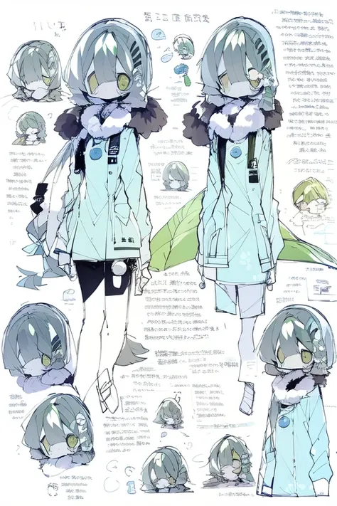 1girl in, ((Character information)、(Chara Leaf)、Type sheet, Character Sheets, Three types，Shot Full Body，Game Character Design，Colorful, Bright, Long hair, pony tail