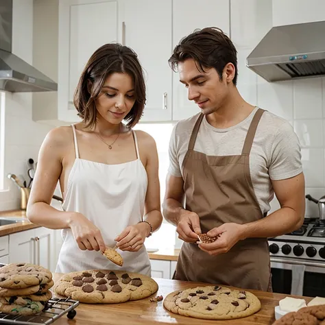 A woman with his husband baking cookies