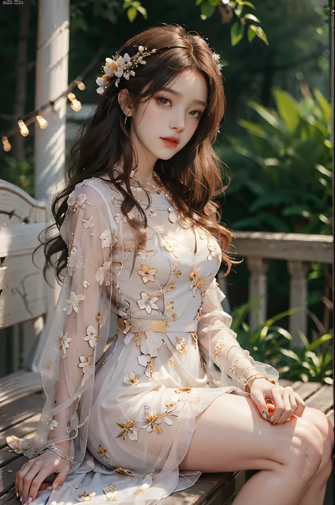 evening dress s9,flower, fashi-girl, red lips, mature female, makeup, big eyes, pretty eyes, ((full body)), ((random shooting an...