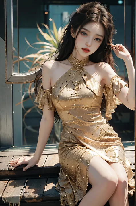 dress, fashi-girl, red lips, mature female, makeup, Big eyes, Pretty eyes, ((full body)), ((Random shooting angles)), (best quality, masterpiece:1.2), ultra-detailed, (realistic:1.37), beautiful, youthful, glamorous model with (detailed eyes, detailed lips...