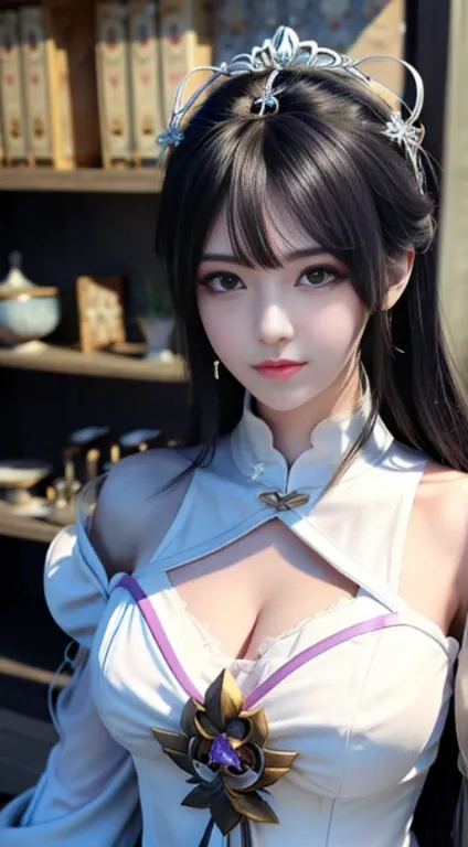 anime - style image of a woman dressed in a white and purple dress, 4 k detail fantasy, 3 d render character art 8 k, anime highly detailed, smooth anime cg art, trending on cgstation, 8k high quality detailed art, goddess. extremely high detail, hyperdeta...