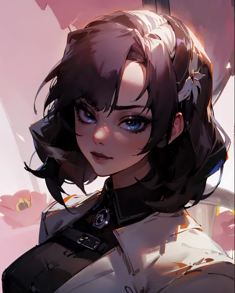 (Detailed Lights, Detailed Shadows), 1Woman, black Hair, wlizaneth Taylor, White Coat, ((Detailed Eyes)), Close-up, Portrait, (Black Eyetremely Detailed Clotheodern Clotheeautiful Hair, Muscular, Hair Down, Extremely Detailed Background, Beautiful Backgrou...