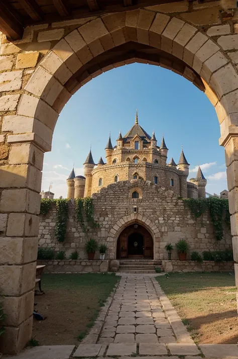 anthill made in the shape of ottoman castle with arches and flags waving from the rooftops