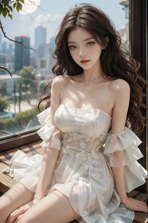 Sweet girl clothes4,strapless dress,jewelry, fashi-girl, red lips, mature female, makeup, Big eyes, Pretty eyes, ((full body)), ((Random shooting angles)), (best quality, masterpiece:1.2), ultra-detailed, (realistic:1.37), beautiful, youthful, glamorous mo...