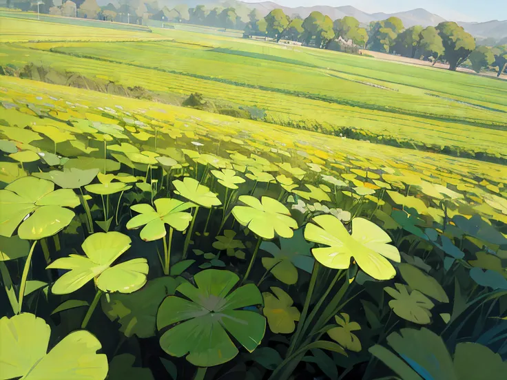 Field covered with four-leaf clovers