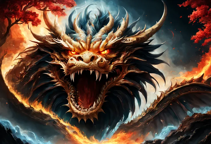 a majestic Chinese Dragon, intricately detailed scales, fierce expression, fiery breath, flowing mane, powerful wings, vibrant colors, glowing eyes, mythical creature, traditional art style, dynamic pose, mystical landscape, dragon chasing clouds, ethereal...