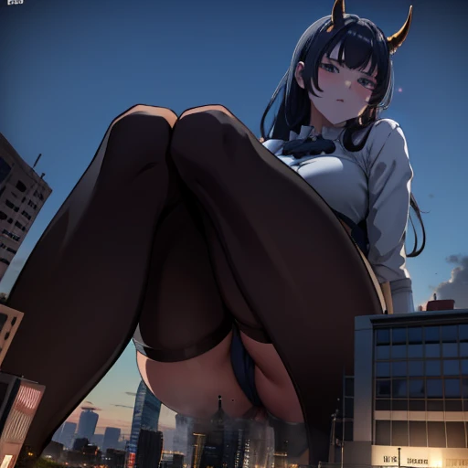 Giantess, huge giantess, tall girl, aroused, horny, humping, humping building, sitting on building, crushing building