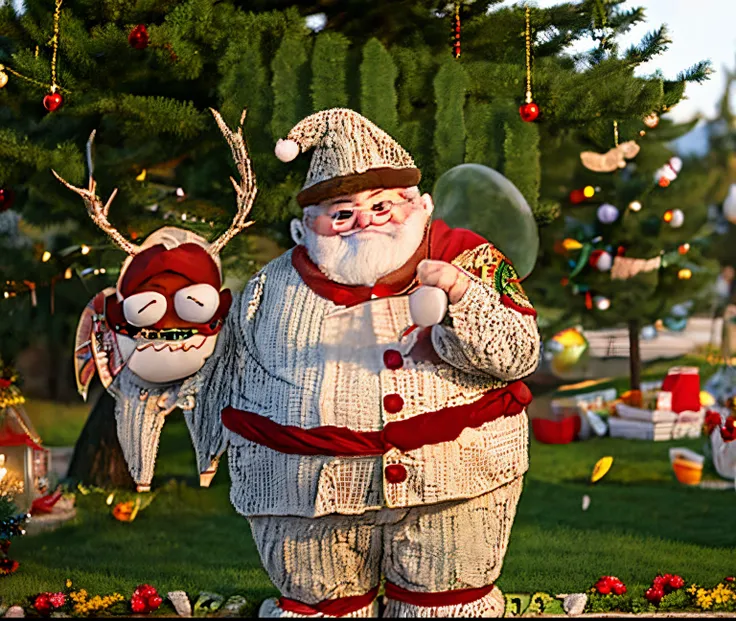 Fat Santa Claus with glasses and reindeer