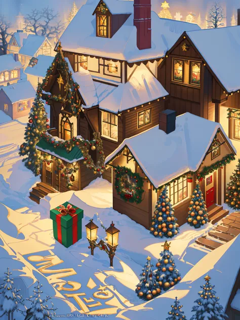 Scene of Christmas with a box with letters and a story of Christmas in black, Art traditionnel, The Christmas Eve in Winter, new years eve, ( ( Thomas Kinkade ) ), Vacances, (((Thomas Kinkade))), Contexte de la maison, very realistic, !!beau!!, Thomas Kink...