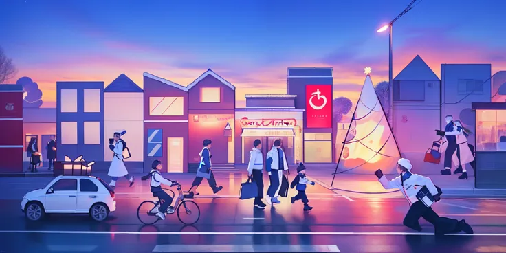 (Best quality,4K,8K,A high resolution,tmasterpiece:1.2),ultra - detailed,(actual,realistically,realisticlying:1.37), People walk, Cycling Street View, Commercial illustration, illuminations, Anime city sketch, full page illustration, line art illustration,...