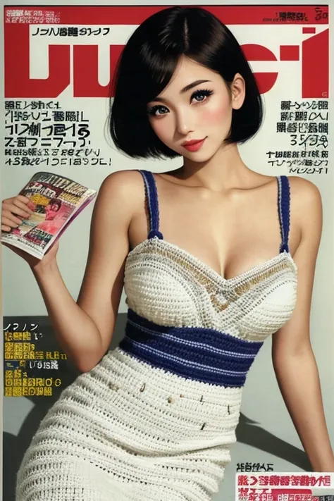 Japan Modern Girl、Beautuful Women、Crochet has、bob kuettinger wave、eye shadow、long dress girl fashion、A detailed face、Old magazine cover