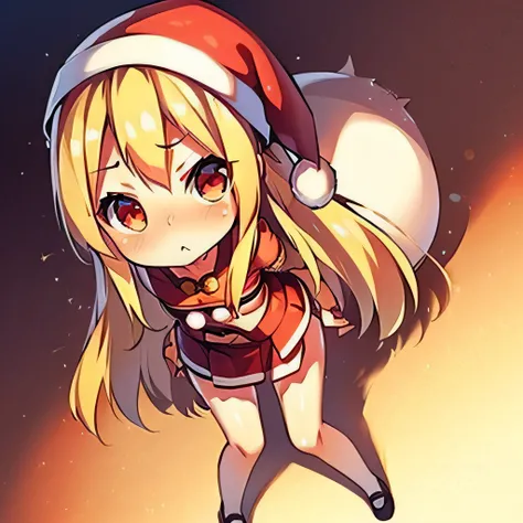 Realistic,(natta), ((2 head body)),Wide Angle,(lascivious),Wide Angle,1girl in,blondehair,((shame)), embarrassed,blushed,Wide Angle,From  above,((Mini Skirt Santa Costume)), llight rays, Glow, (masutepiece)