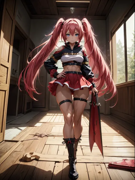 (((1 girl))), (wearing red Santa hat), (Milim Nava from tensei shitara slime), (pink hair twintails) medium breasts, (nails painted black), (blue eyes), perfect hands, (((wearing a sexy red Santa Claus outfit with a cute short skirt))), (((full body view))...