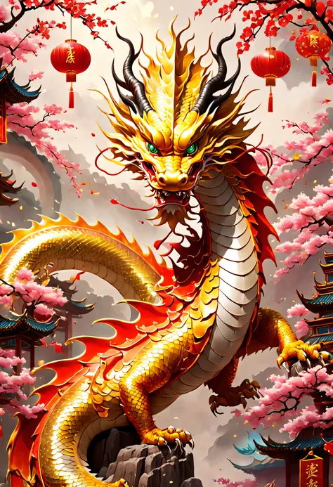 3d character rendering，((in the center of the picture，a gorgeous chinese dragon  displayed in front of people，this dragon&#39;s ...