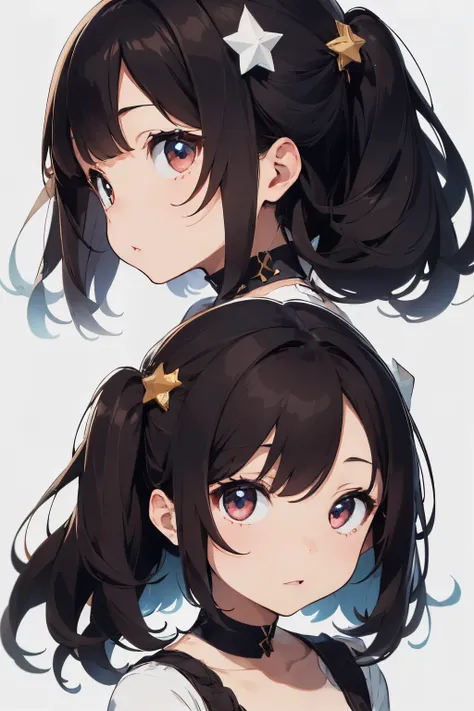 girl made from sweets、Dark brown hair、Hair is short and not tied、parfait hair ornament、low elongation、Smaller chest、facing front、The background is all white.、Anime-like drawing、cute high voice、big eye、