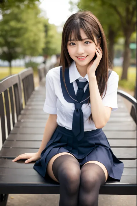 ulzzang -6500-v1.1, (raw photo:1.2), (photorealsitic), (real:1.4), classy elite girl sitting on a park bench, wearing japanese s...