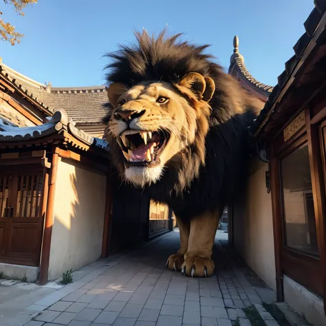 New Year’s Day，China-style，childrenig dragon，Awaken the lion，ancient buildings