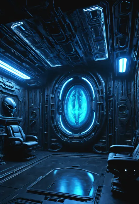 01_black light, the interior of an epic alien ship, the atmosphere of the movie “alien”. bionic forms cover the walls in bas-rel...