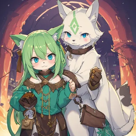 kemono furry green hair green tail blue eye sex white body