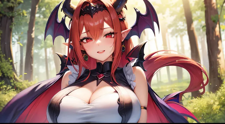 garota anime com cabelo ruivo e chifres em uma floresta, Succubus bonito, Rias Gremory, succubus, Succubus em vestido curto apertado, succubuedieval, Impacto de Ayaka Genshin, menina monstro anime, menina anime demon, mika kurai demon, uma mulher berserker...