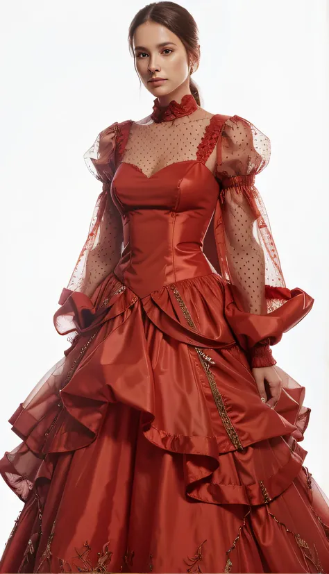 Red dress, Realistic, Details, Detailed, great render, translucent sleeves