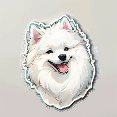 a sticker，samoyed dog, cute big breasts, o cachorrinho , white backgrounid, 1 dog,