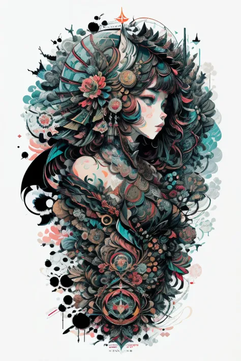 official art, unity 8k wallpaper, ultra detailed, beautiful and aesthetic, masterpiece, best quality, (zentangle, mandala, tangle, entangle), (fractal art:1.3) , 1girl, extremely detailed, dynamic angle, cowboyshot, the most beautiful form of chaos, elegan...