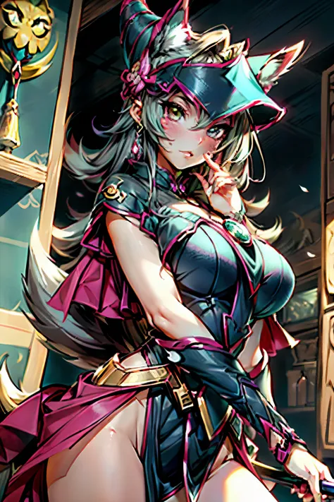 K/De_Ahri, 1girl, Ahri (liga de leyenDes, Orejas de animales, cabello rubio, solamente, Orejas de zorro, K/De (League of Legends), Cabello largo, escote, cola, marcas de bigotes, Mirando al espectador, marca facial, gargantilla, senos grandes, hombros desn...