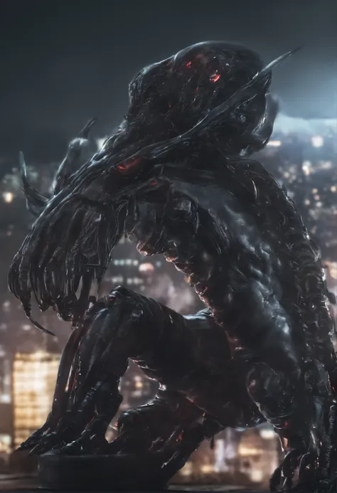 Alien invasion，invasive insect scorpion，Hair has grown a lot，Incredible，blood vesurderoull body like，combats，The city was destroyed，a true，Facial features are carefully drawn，realistic skin textures，Dark style，depth of fields，to emphasize，Real light，ray tr...