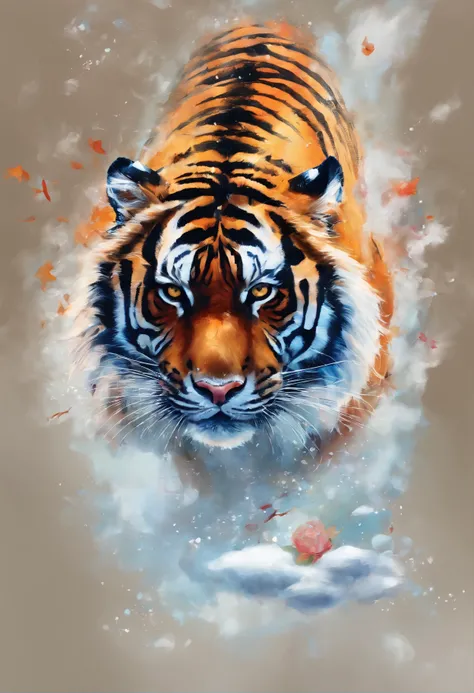 Traditional chinese painting，artistic conception，Oyuki，Tiger walking on snow，8K分辨率，Super meticulous