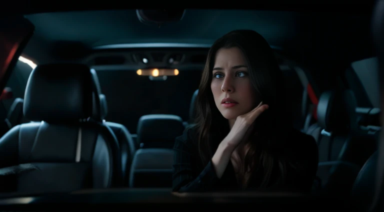 Ms. Fader  sitting in the car，Place your hands on your face, Still from live-action movies, movie still of the alien girl, Scenes from live-action movies, movie frame still, screenshots from movies, The movie  still very tiring, stills from movies, Still i...