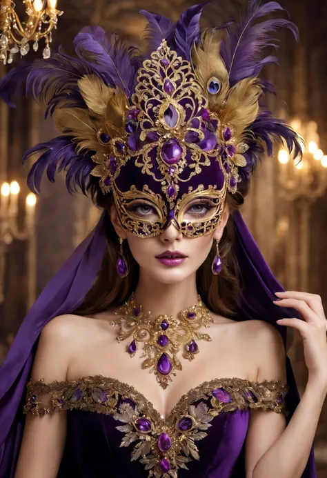 (best quality,highres,masterpiece:1.2),luxurious Christmas mask,beautifully crafted mask,golden accents,detailed design,glimmering decorations,exquisite materials,embellished with crystals,elaborate feathers,sparkling gemstones,meticulous craftsmanship,int...