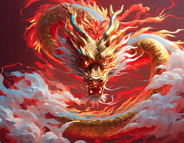 painting of a chinese dragon, professional art, uhd 8k, epic illustration, digital painting, lightningwave, color gel lighting, ...