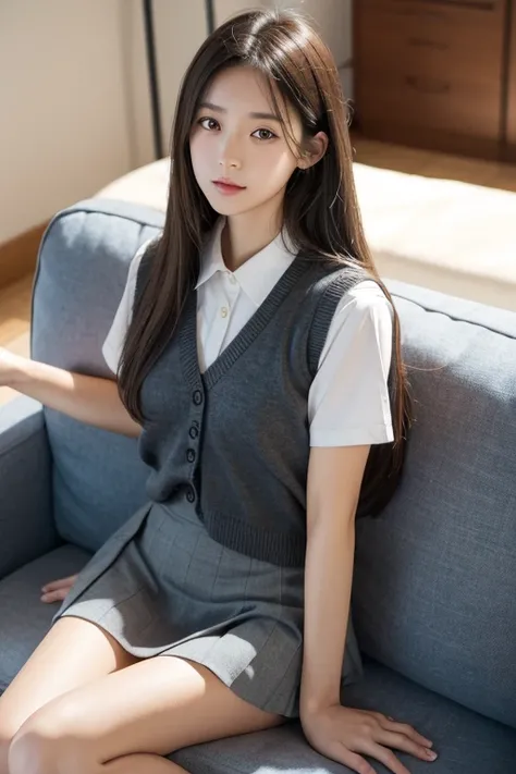 Best Quality， Face Focus， Soft light， 超A high resolution， （Photorealistic：1.4）， Raw photo， 1日本人の女の子, Solo, Cute, (collofull eyes, Light in the eyes), Detailed beautiful face, (Small chest),(High resolution details of human skin texture), (Long hair), Sit o...