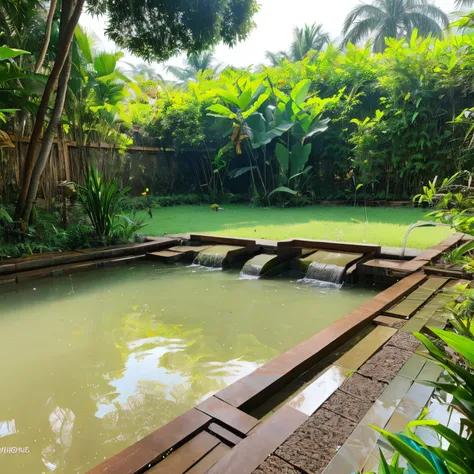 Seorang lelaki muda sedang memasak daun dalam periuk yang besar