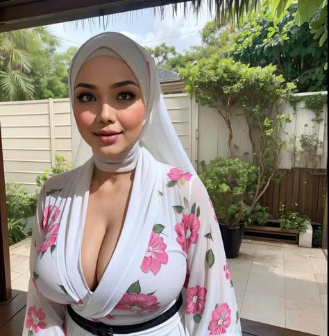 (((HIJAB MALAY GIRL))), 8k wallpaper, masterpiece, top-quality, ultra-detailliert, multiple female, 3women, 30~40 years, A MILF, beautiful mature lady, harems, babydoll, Highly exposed, Looking through underwear, Wet the white dress and see through it, exp...