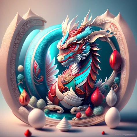 Full scene. Main subject: Chinese dragon and Chinese dragon and more Chinese dragon. Details: Chinese ornamentation, capsuled, pills, highly capsuled, trend on behance 3 d art, stunning Chinese artwork, extremely high quality artwork, beautiful artwork, co...