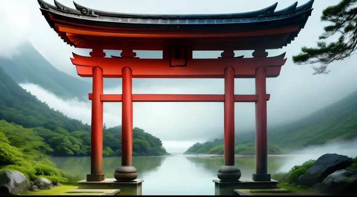 styhuke, (SGNOVELCG:1.2), sgzeroNetvelcg, no man_humans, A Japanese shrine, scenery, water, mist