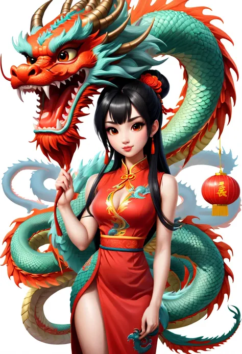 Modern girl and cute chinese dragon,Chinese Dragon Claw,Chinese dragon tail,chinesedragon,Anatomical correct