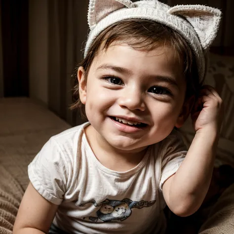 funny boy baby face with cat