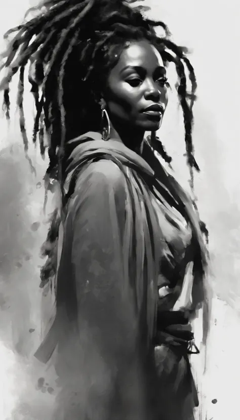 uma imagem de uma mulher negra com dreadlocks , No estilo de Russ Mills, Michael Garmash, charming sketches, mono-ha, Contemporary Asian art, Lilia Alvarado, Pincelada concisa --AR 69:128 --s 750 --V 5. 2