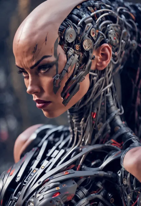 (beautiful borg queen:1.25), (1 girl), (metallic muscle armor:1.5), (no hair), (bald head covered in cables:1.5), (robotic mechanical physique:1.5), (super muscular cyborg:1.5), (covered in cables and mechanical muscles:1.5), (android muscular anatomy:1.5)...