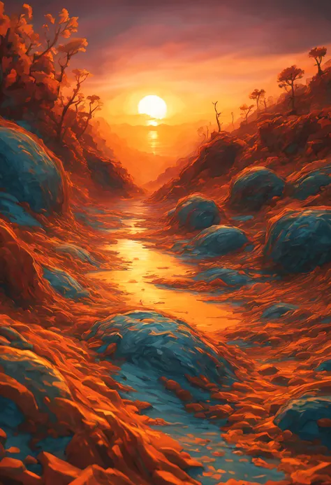 a magnificent sunset on a strange and mysterious palette. Its very textured and detailed