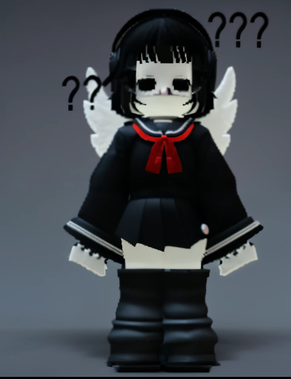 there  a small black and white doll with angel wings, anime moe artstyle, anime styled 3d, render of a cute 3d anime girl, anime vtuber full body model, black wings instead of arms, 1 7 - year - old anime goth girl, unknown artstyle, gapmoe yandere grimdar...