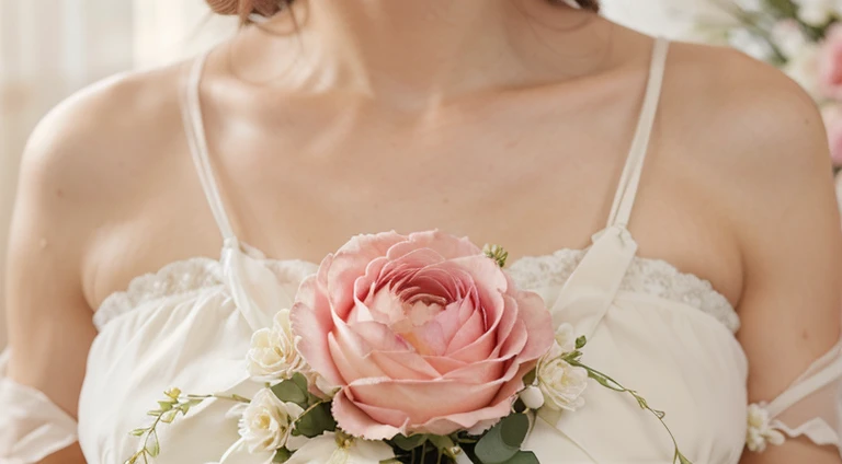 Capture a detail shot of a softly blurred floral arrangement, showcasing the delicate shapes and pastel tones that create a soft and romantic background