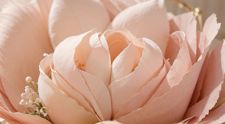 Capture a detail shot of a softly blurred floral arrangement, showcasing the delicate shapes and pastel tones that create a soft and romantic background