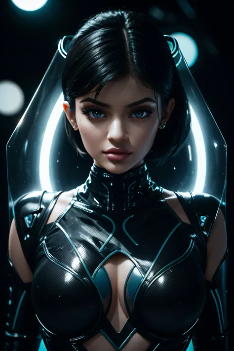 Kylie Jenner, wearing alien sexy clothes transparent. professionally retouched, soft lighting, realistic, smooth face, perfect eyes, sharp focus on eyes, 8 k, high definition, insanely detailed, intricate, elegant. in a  background.