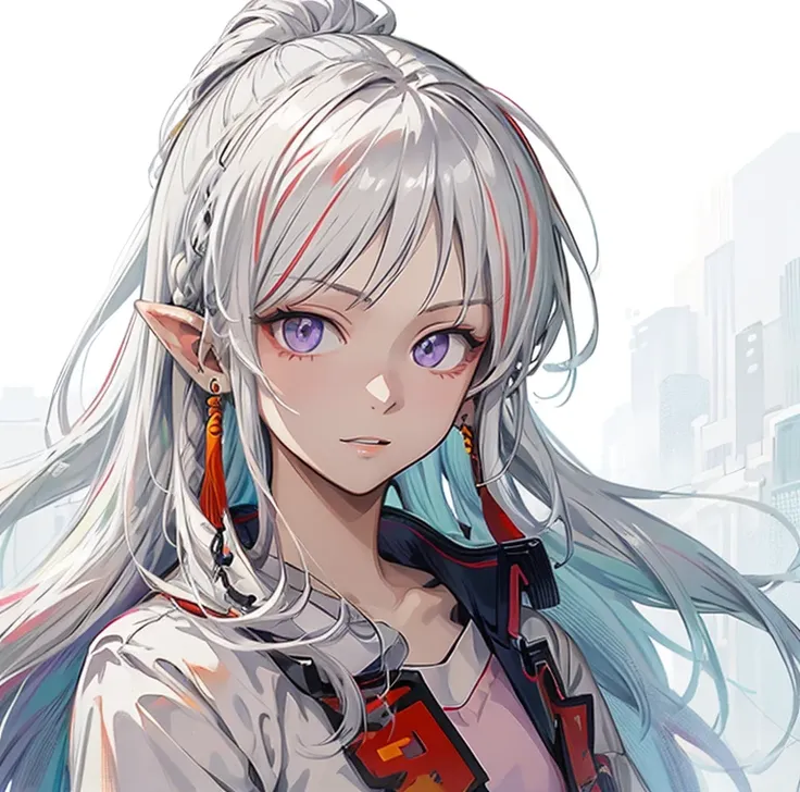 anime girl with long white hair and purple shirt on newspaper, perfect white haired girl, girl with white hair, beautiful anime portrait, anime style illustration, clean detailed anime art, anime aesthetic, detailed portrait of anime girl, beautiful anime ...